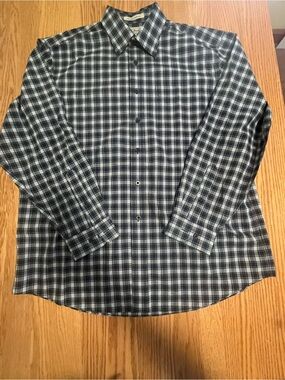 L.L.Bean Mens Large Wrinkle Resistant Button Down Shirt Blue Green Plaid